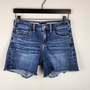 Anthropologie Pilcro Script Mid Rise Distressed Raw Hem Denim Shorts sz 26